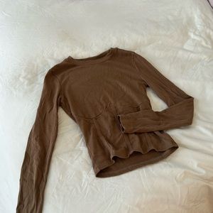 Long sleeve brown, ribbed faux corset long sleeve top